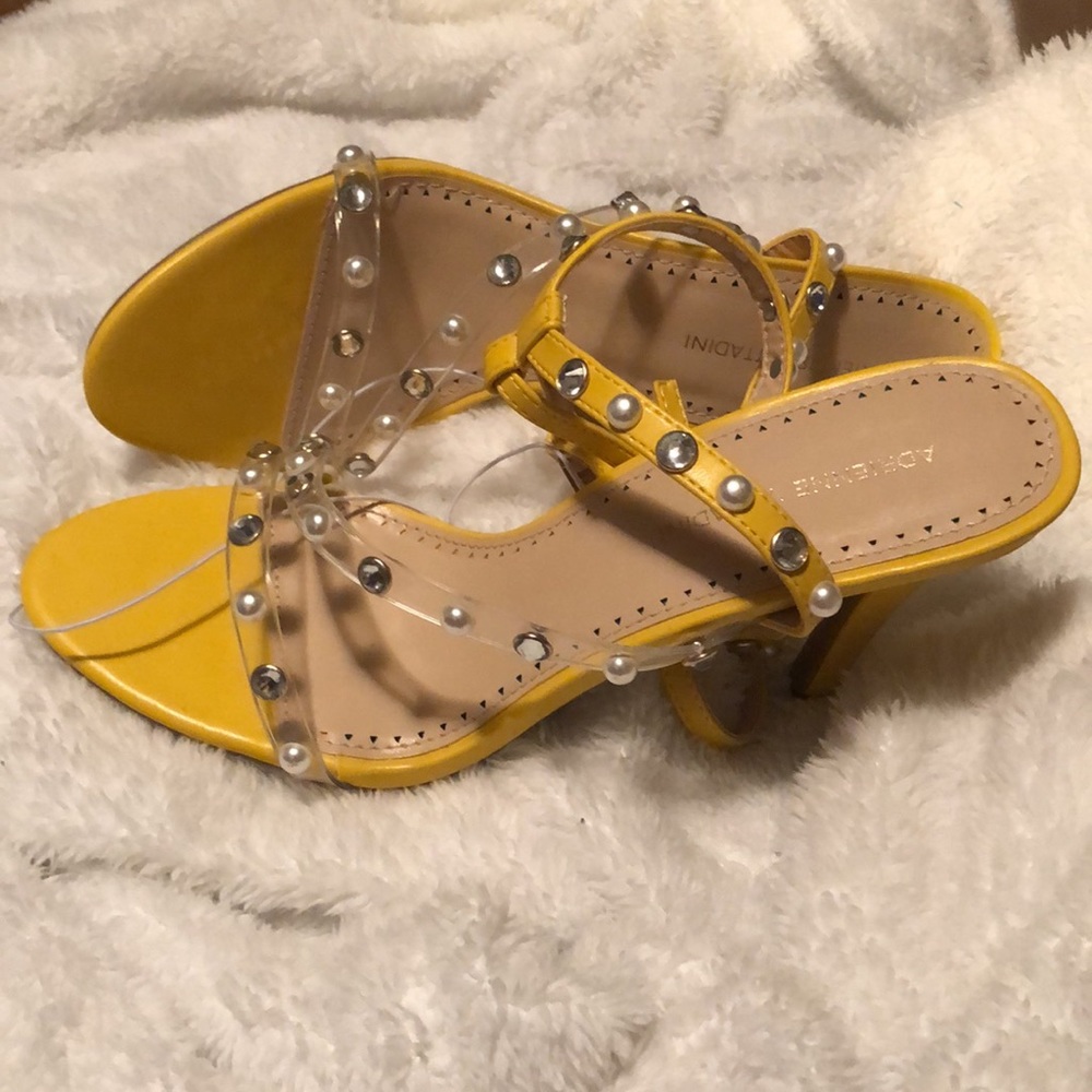 Adrienne Vittadini yellow high heel clear beaded strap scandal open toe size 9 - Picture 8 of 8